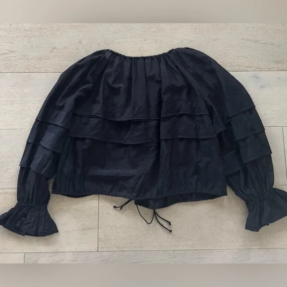 NEW ULLA JOHNSON cora puff blouse in noir 2 - Picture 8 of 10